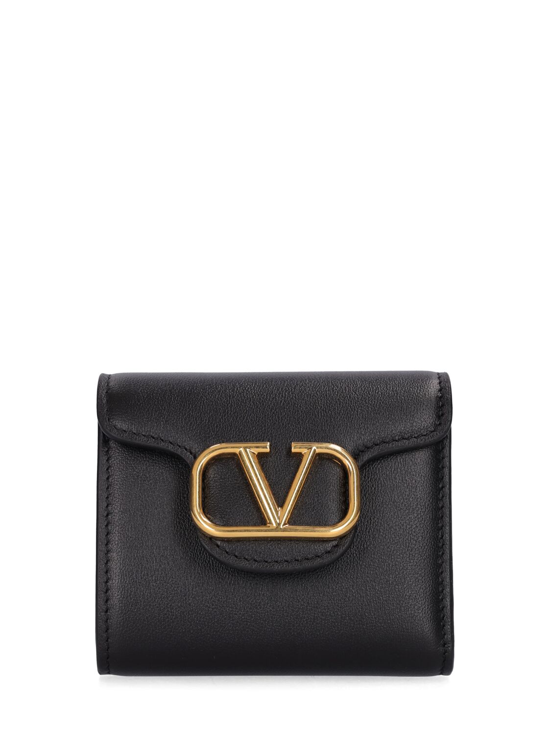 Valentino Garavani Locò Leather French Flap Wallet In Black