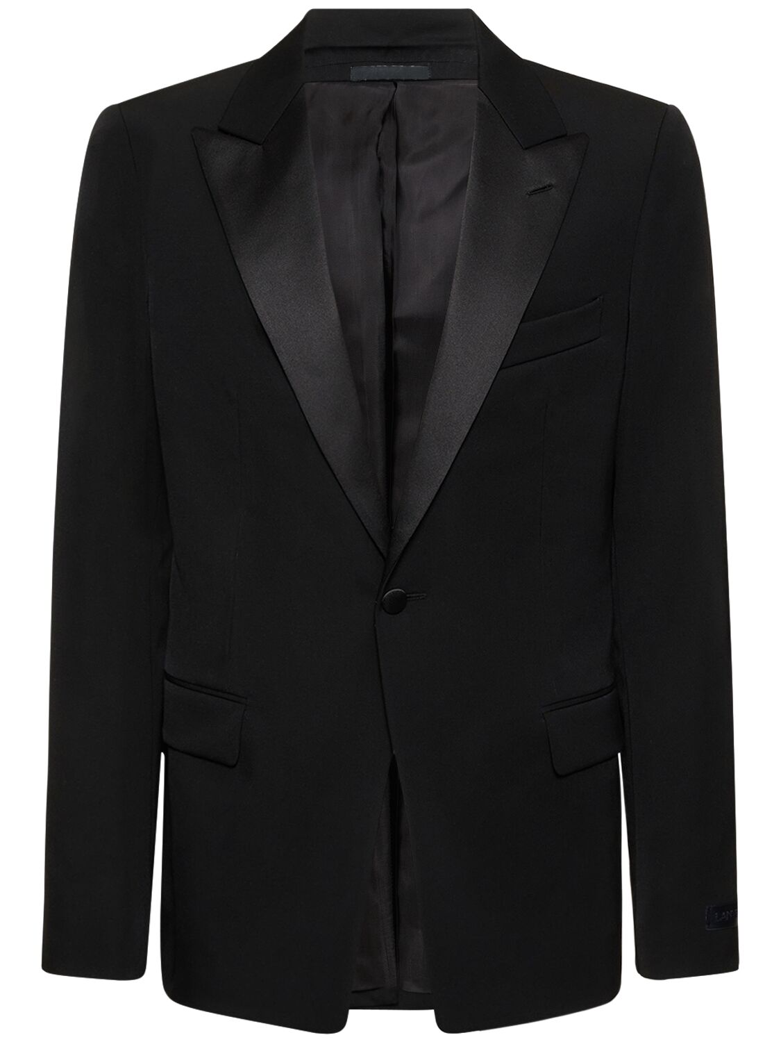 Shop Lanvin Double Breasted Wool Tuxedo Jacket In Black