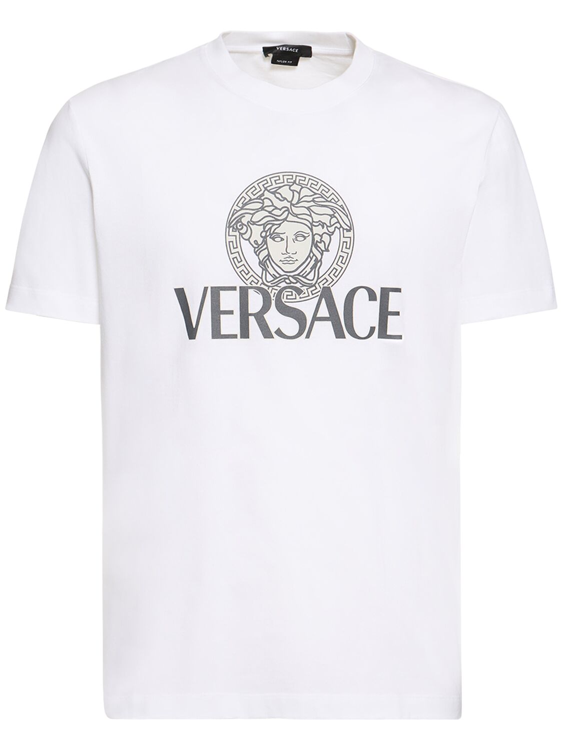 Shop Versace Logo Printed Cotton T-shirt In White