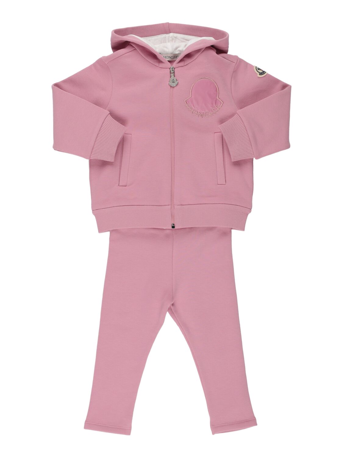 Moncler Kids' Brushed Cotton Zip Hoodie & Sweatpants In Pink