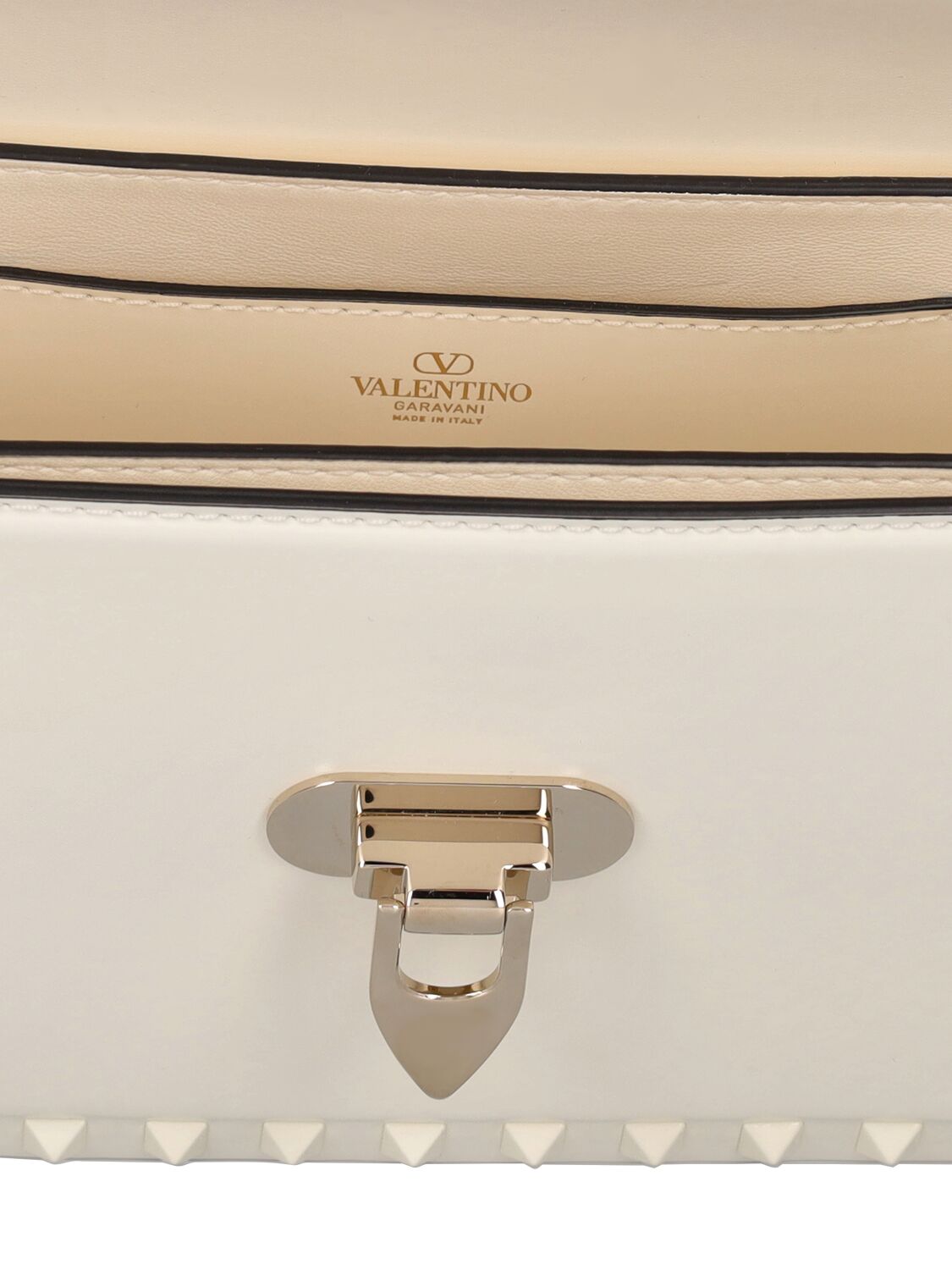 Shop Valentino Rockstud Leather Shoulder Bag In Ivory