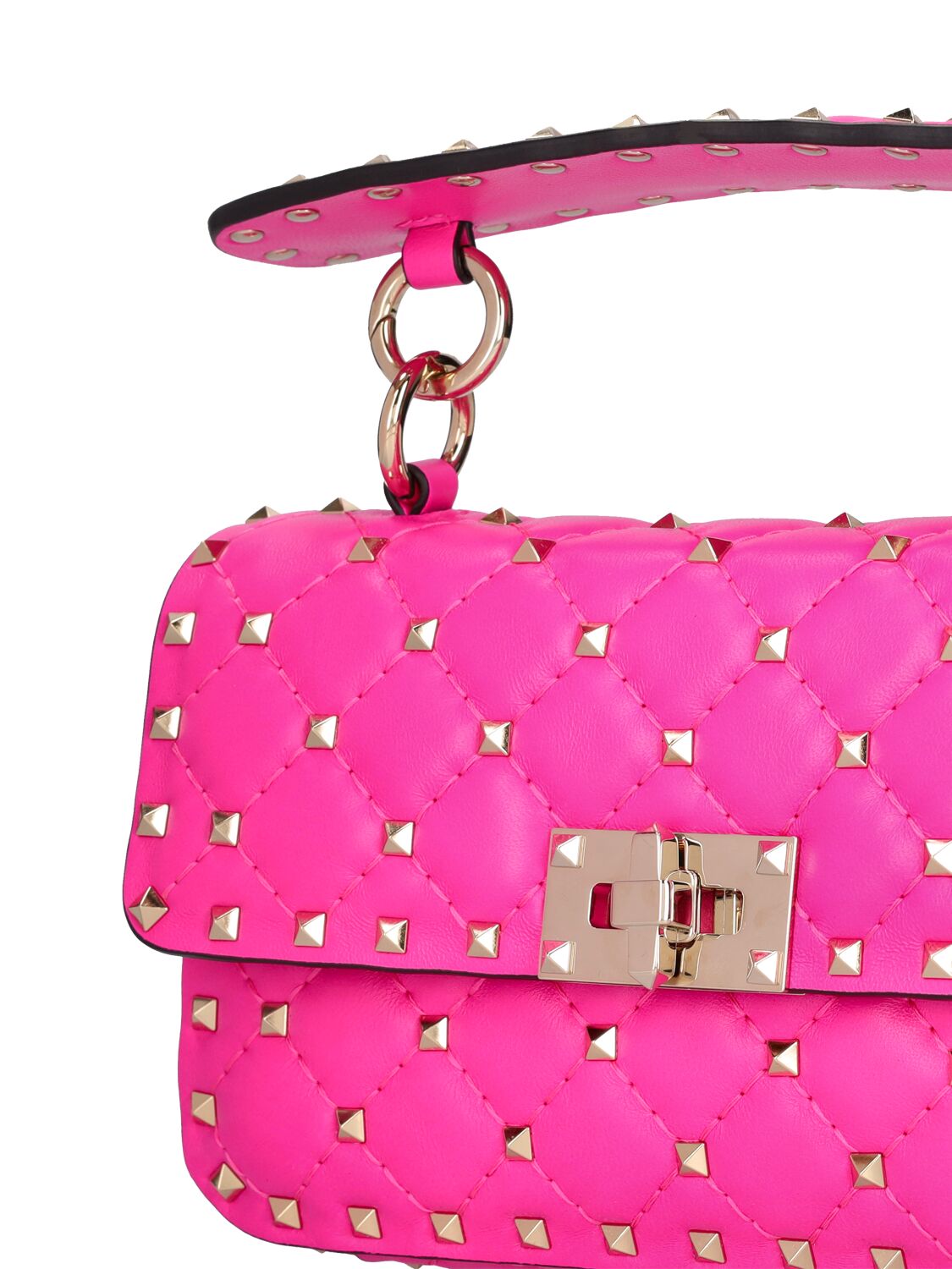 Shop Valentino Rockstud Spike Nappa Top Handle Bag In Pp Pink