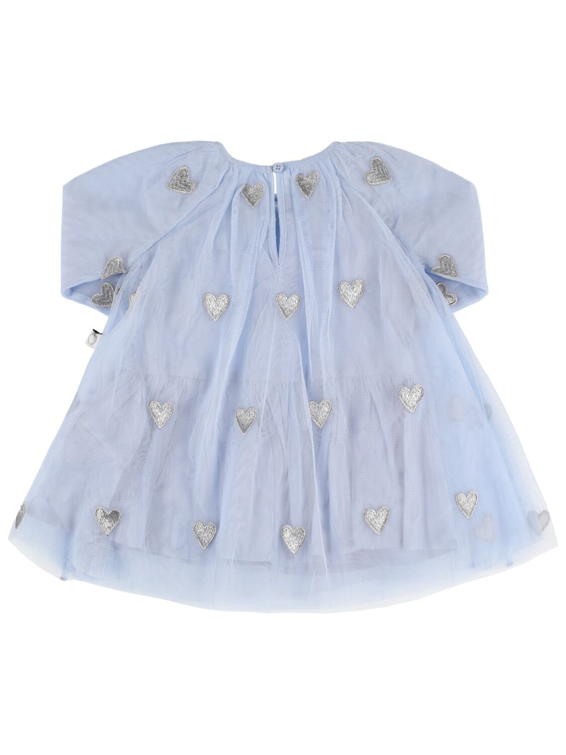 Shop Stella Mccartney Recycled Poly Tulle Dress W/ Patches In Light Blue
