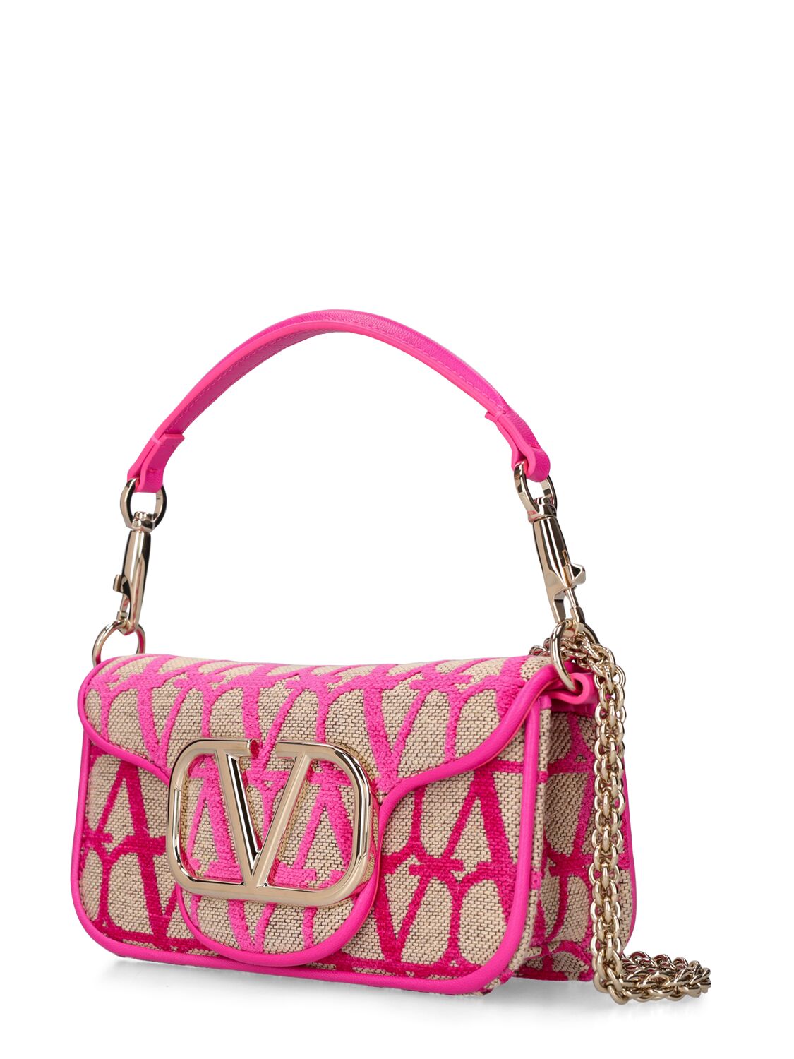 Shop Valentino Small Locò Toile Iconographe Bag In Natural,pink Pp