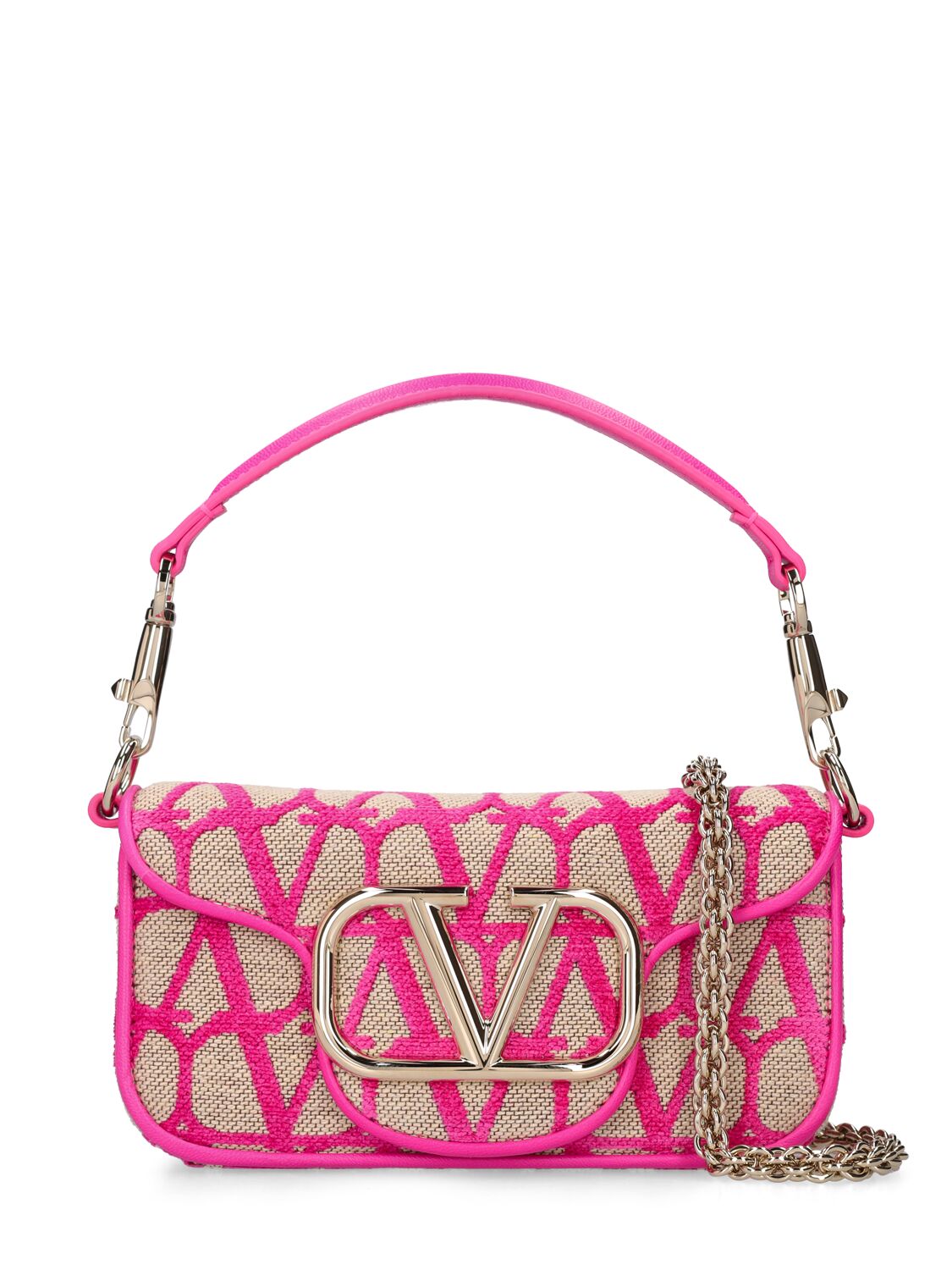 Valentino Garavani Small Locò Toile Iconographe Bag In Natural,pink Pp
