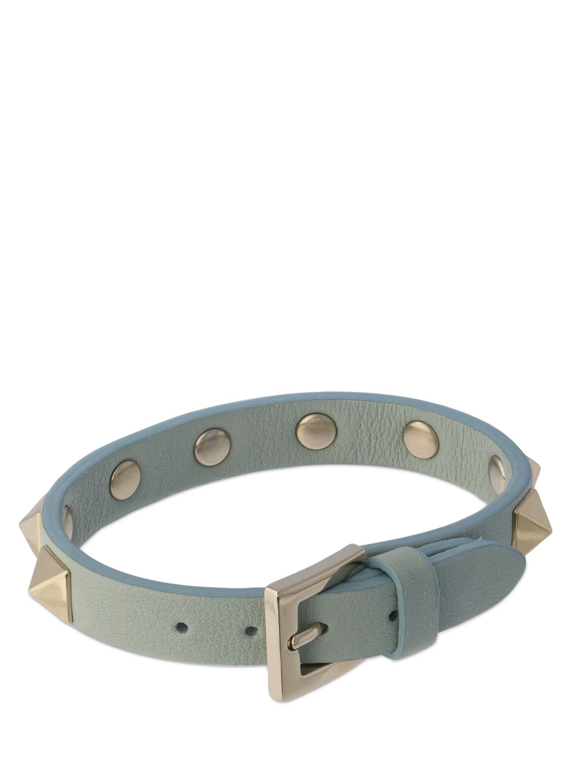 Shop Valentino Rockstud Leather Belt Bracelet In Aqua