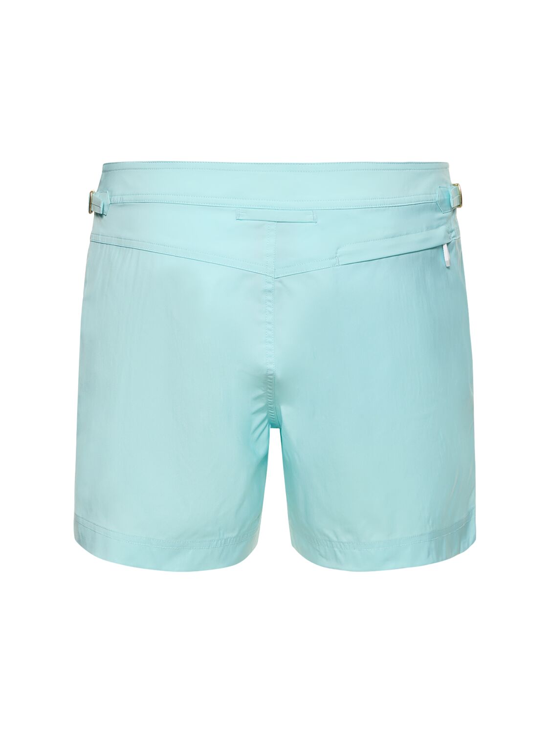Shop Tom Ford Compact Poplin Swim Shorts W/ Piping In Porcelain Blue