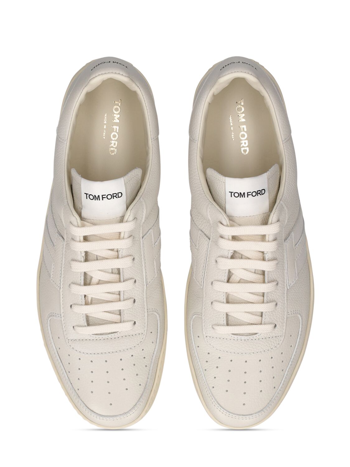 Shop Tom Ford Grain Leather Low Top Sneakers In Butter,cream