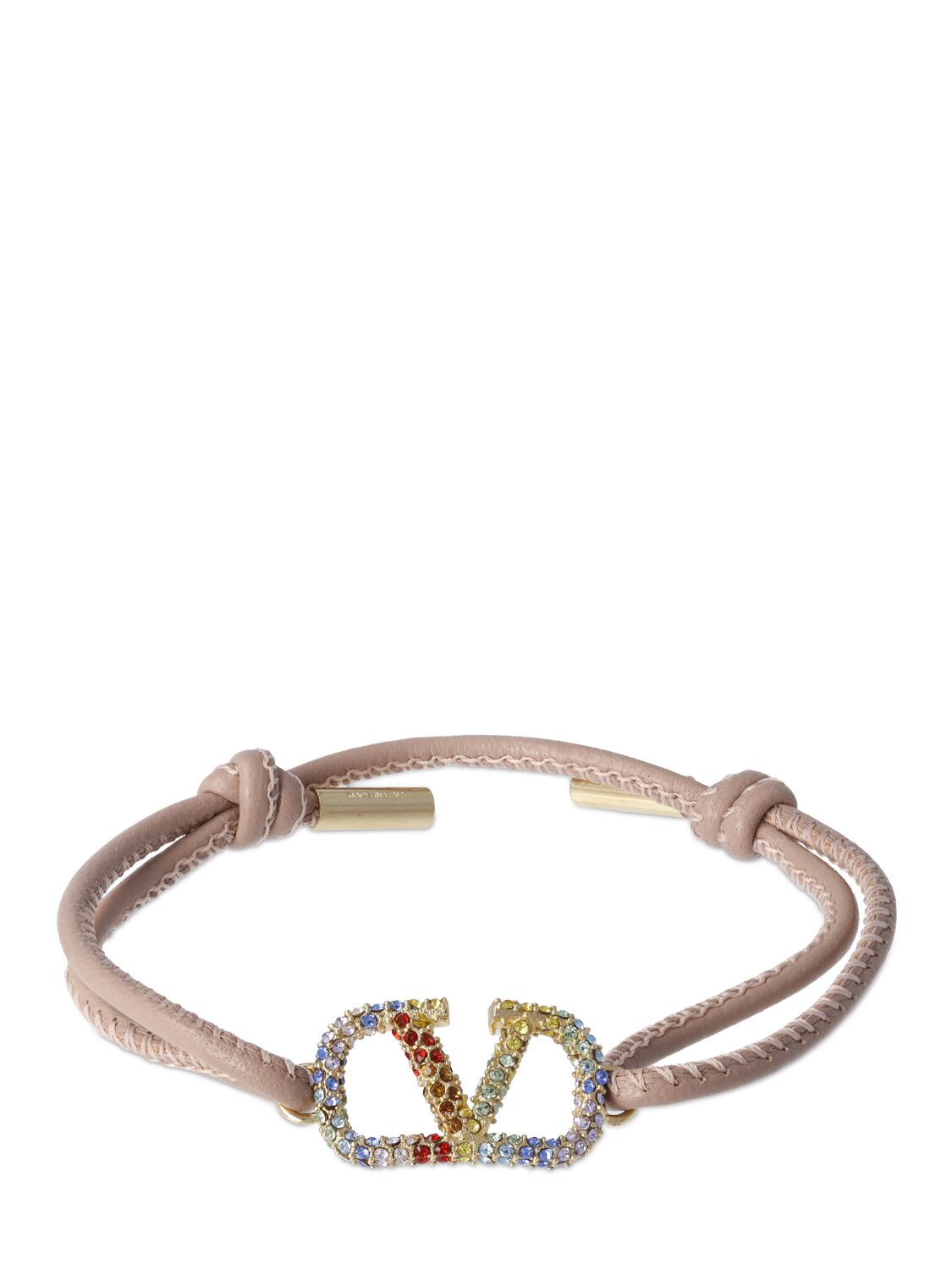 Valentino Garavani Rainbow V Logo Leather Sliding Bracelet In Rose,multi