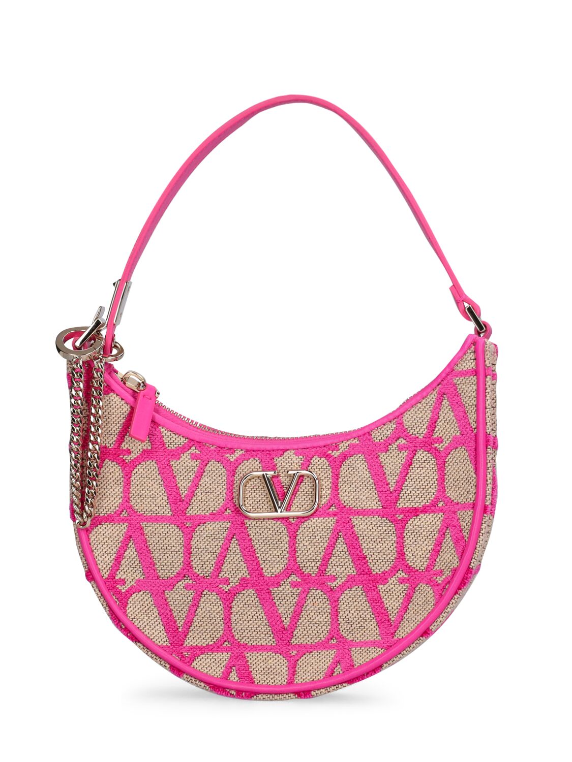 Valentino Garavani Mini V Logo Signature Hobo Bag In Natural,pink Pp