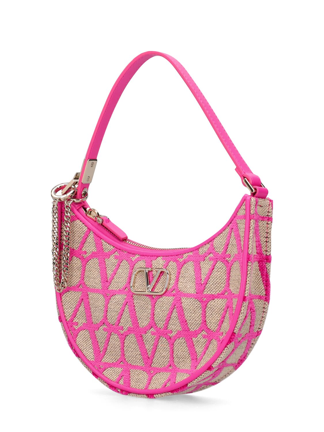 Valentino Garavani Mini V Logo Signature Leather Hobo Bag In Uwt Pink Pp