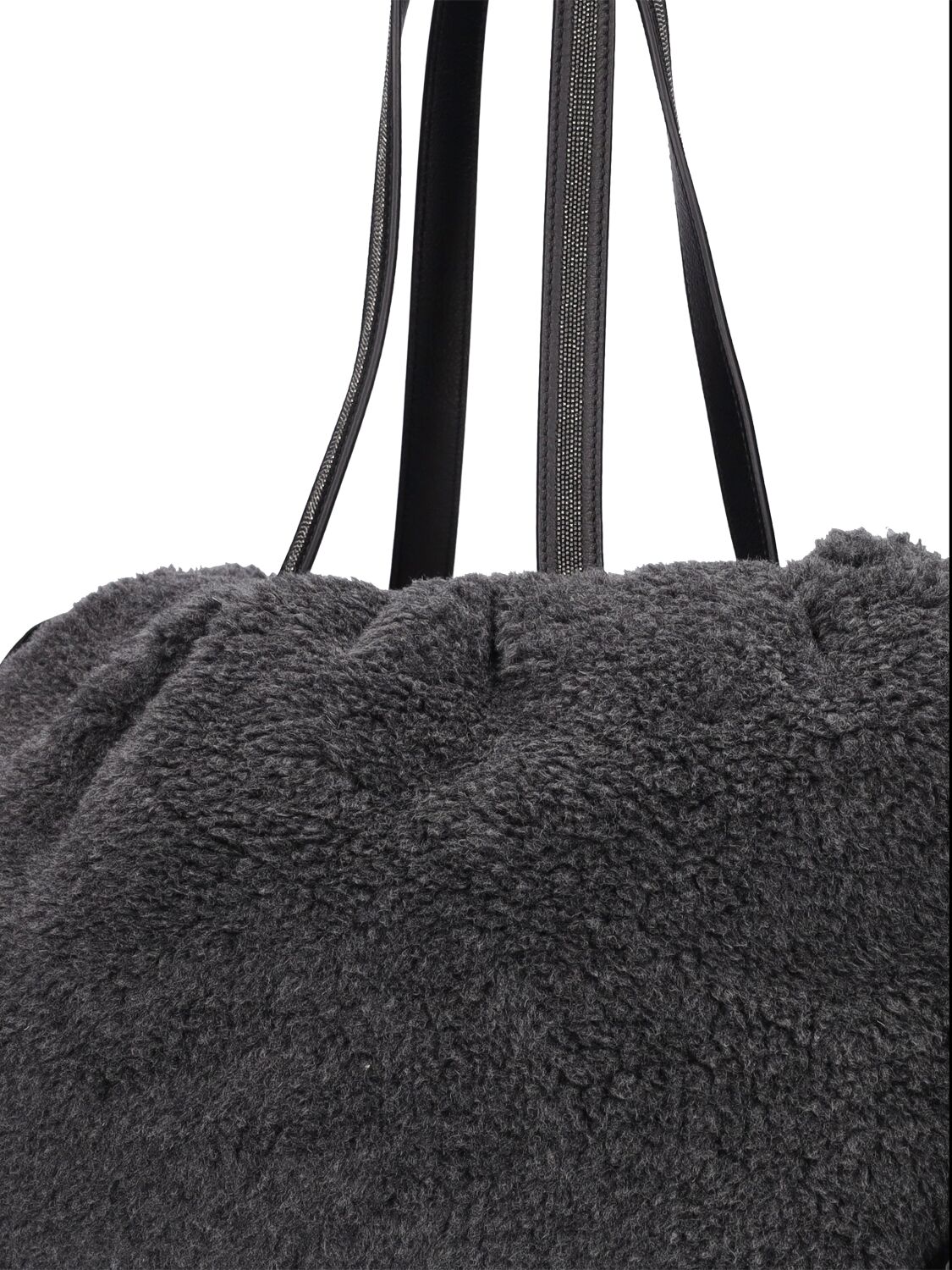 Shop Brunello Cucinelli Wool Blend Faux Fur Shoulder Bag In Lead