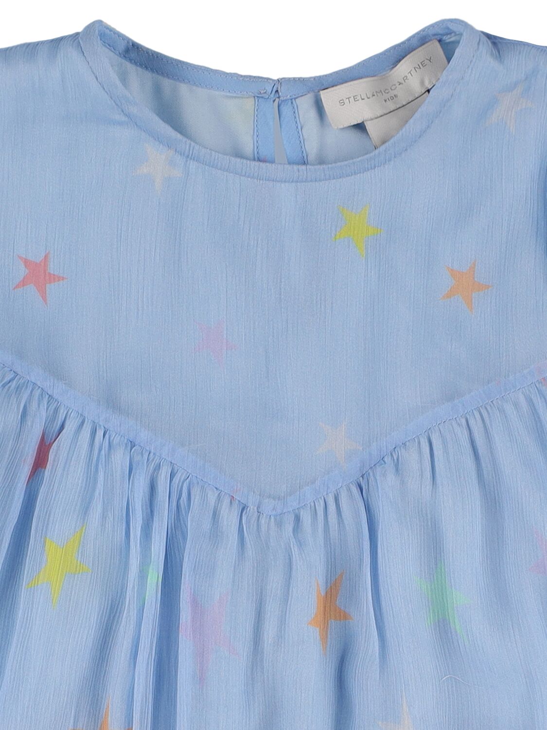 Shop Stella Mccartney Star Print Silk Long Sleeve Dress In Light Blue
