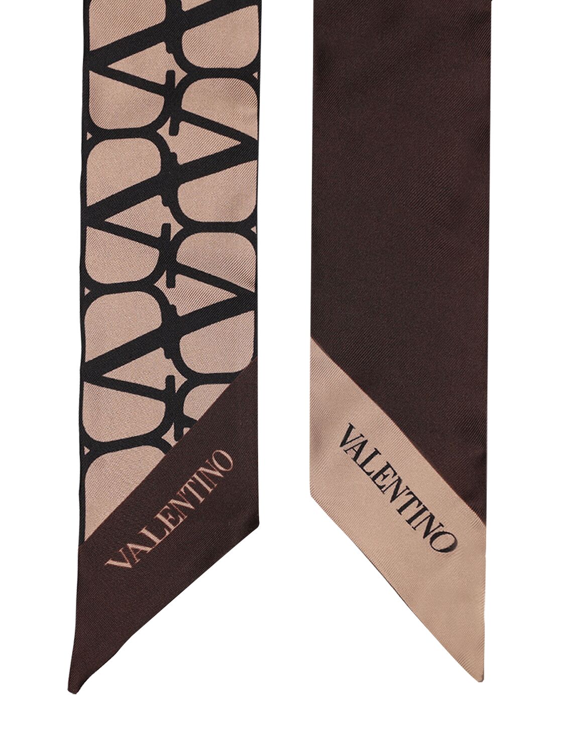 Shop Valentino V Logo Silk Twill Scarf In Beige,tabacco