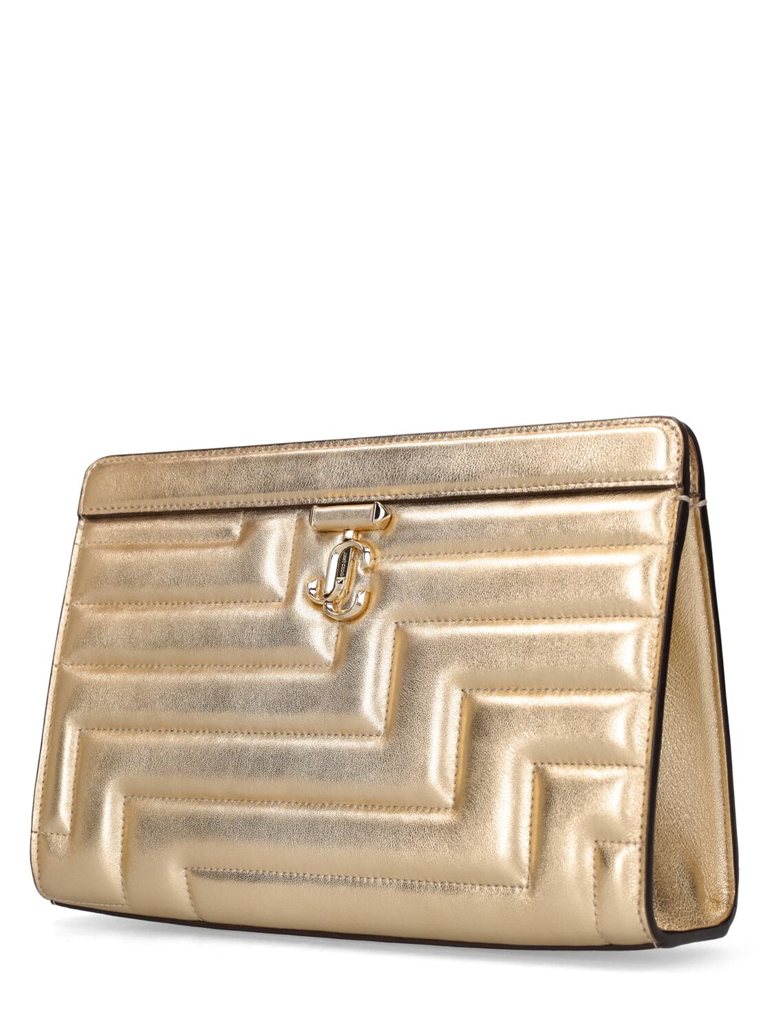 Shop Jimmy Choo Avenue Quilted Metallic Pouch In Gold,light Gold