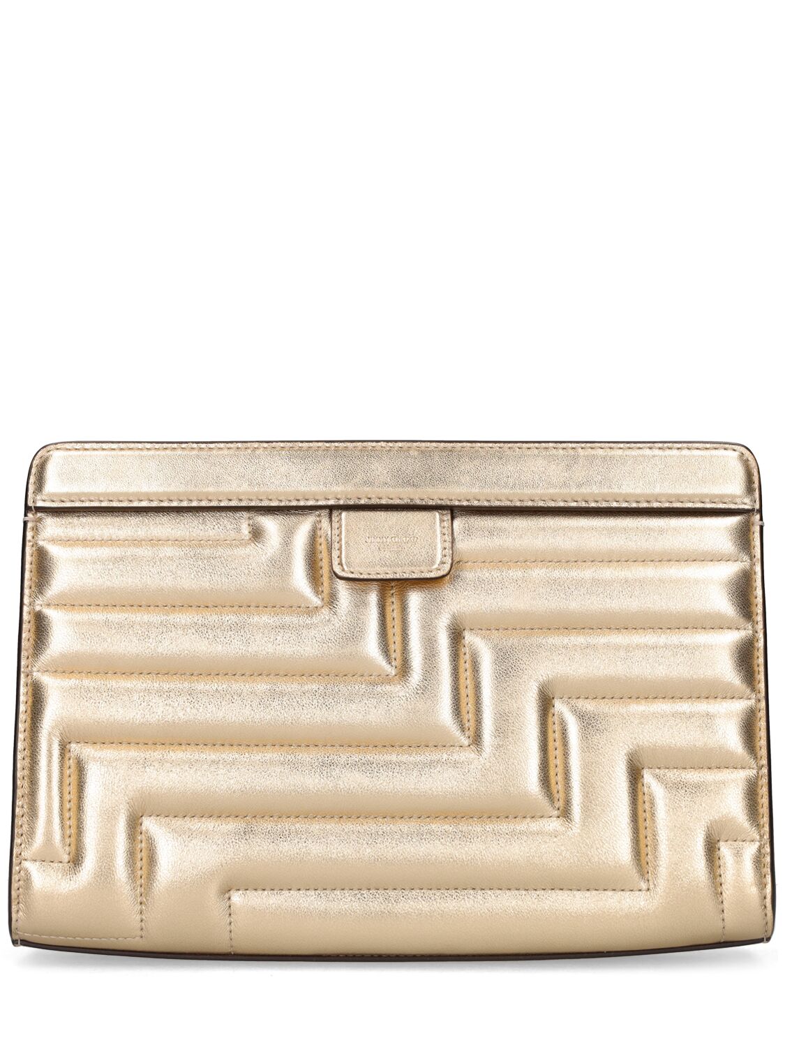 Shop Jimmy Choo Avenue Quilted Metallic Pouch In Gold,light Gold