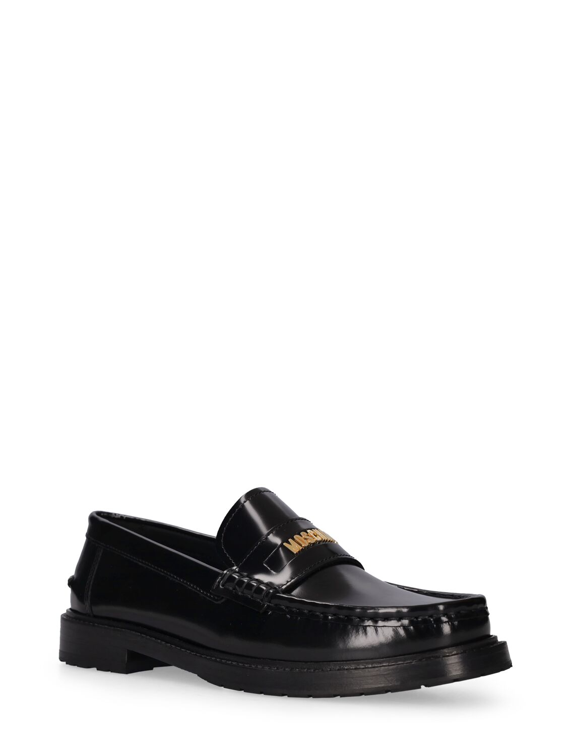 Shop Moschino 25mm  College Leather Loafers In Black