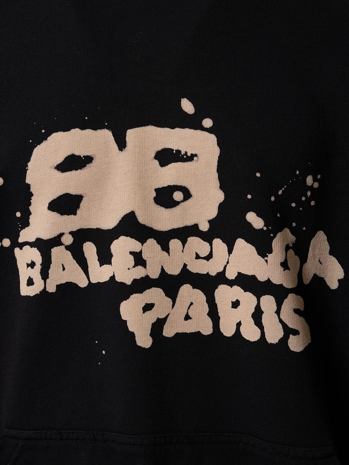 Shop Balenciaga Hand Drawn Bb Icon Cotton Hoodie In Black,ecru