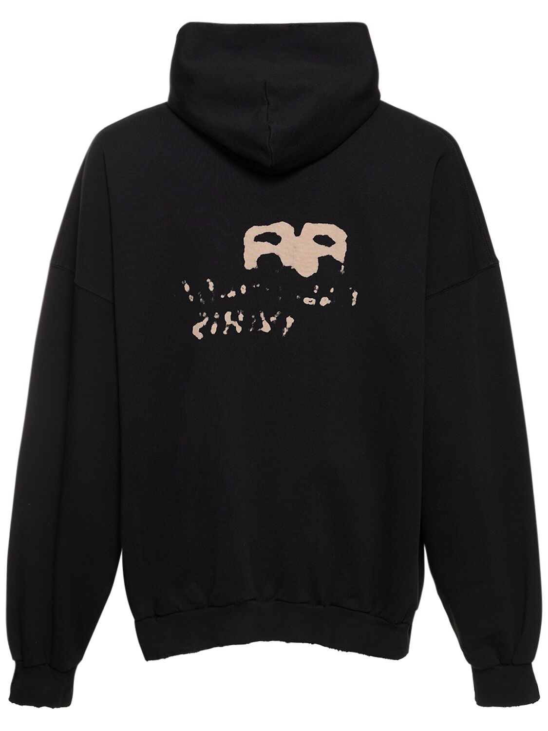 Shop Balenciaga Hand Drawn Bb Icon Cotton Hoodie In Black,ecru