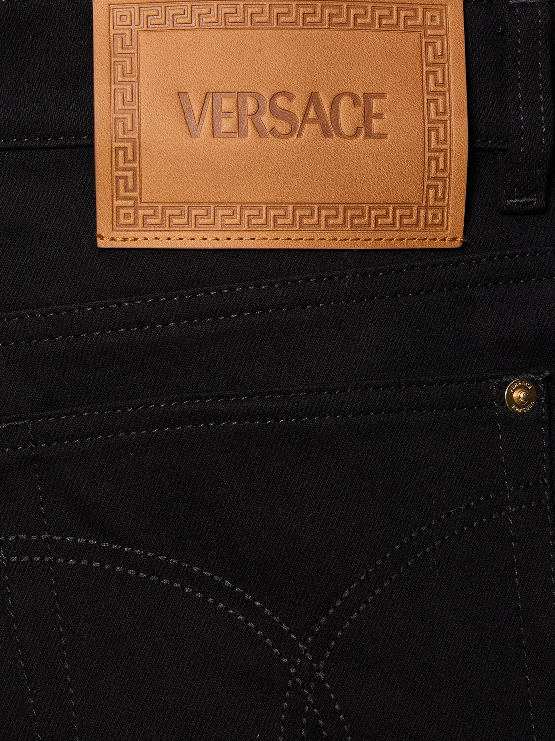 Shop Versace Mitchel Fit Cotton Denim Jeans In Black