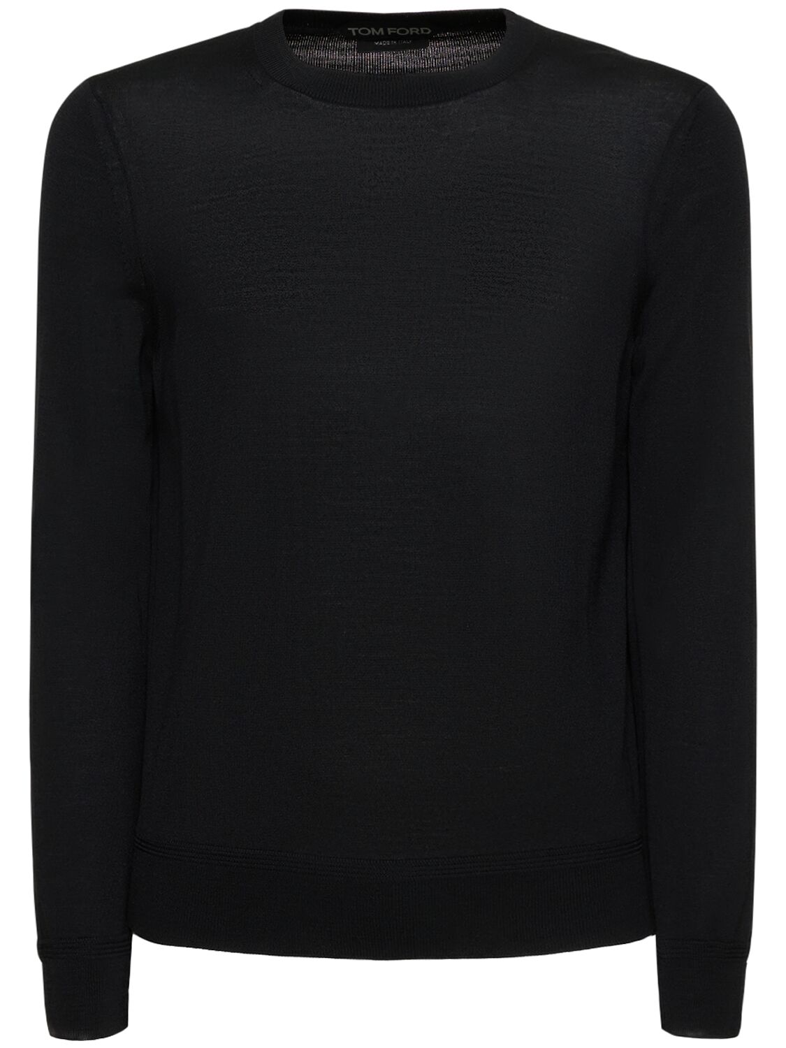 Tom Ford Fine Gauge Wool Knit Crewneck Sweater In Black