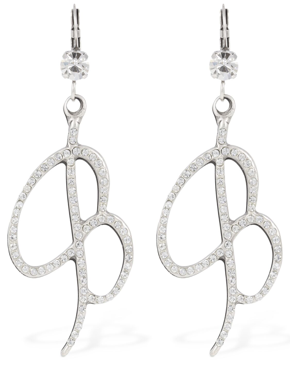 Shop Blumarine Crystal B Logo Drop Earrings In Silver