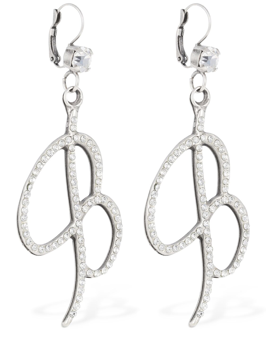 Shop Blumarine Crystal B Logo Drop Earrings In Silver