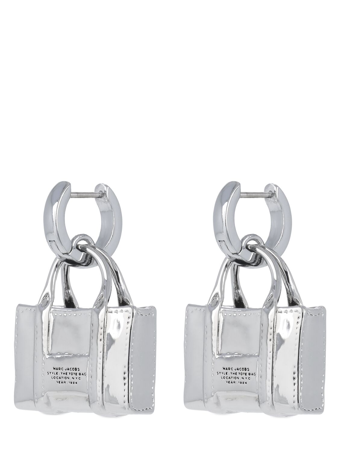 Shop Marc Jacobs The Tote Bag Earrings In Silver