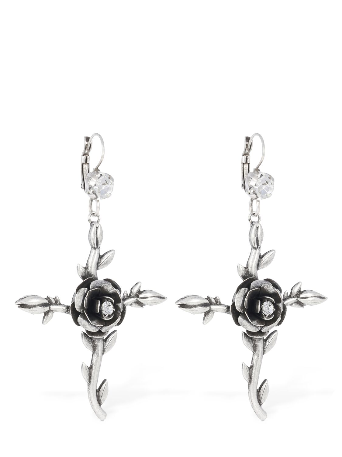 Shop Blumarine Rose & Cross Drop Earrings In Silver