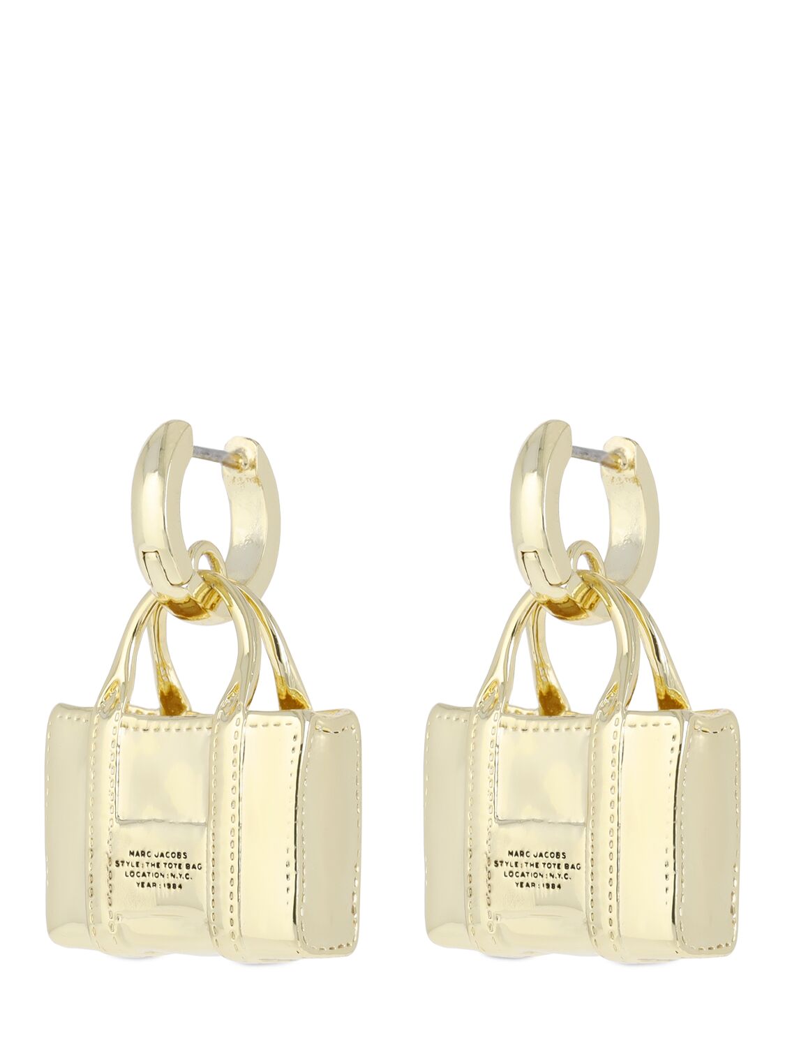 Shop Marc Jacobs The Tote Bag Earrings In Gold