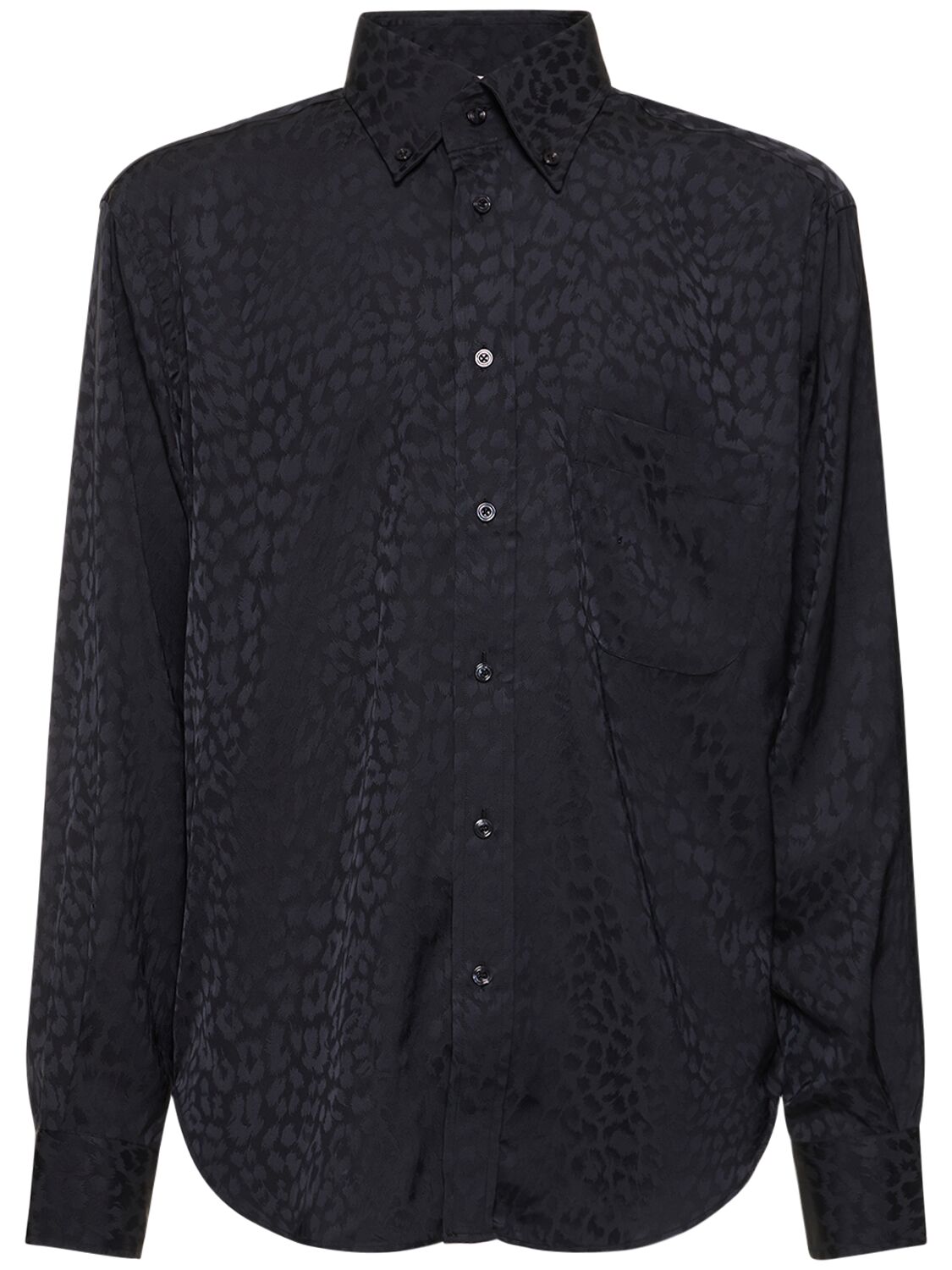 Shop Tom Ford Leopard Jacquard Fluid Fit Leisure Shirt In Black