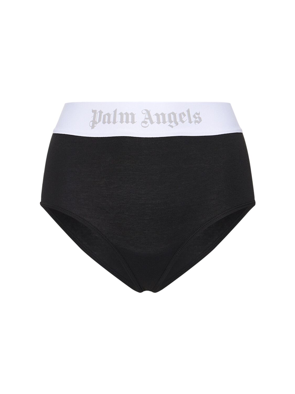 Shop Palm Angels Classic Logo High Rise Cotton Briefs In Black