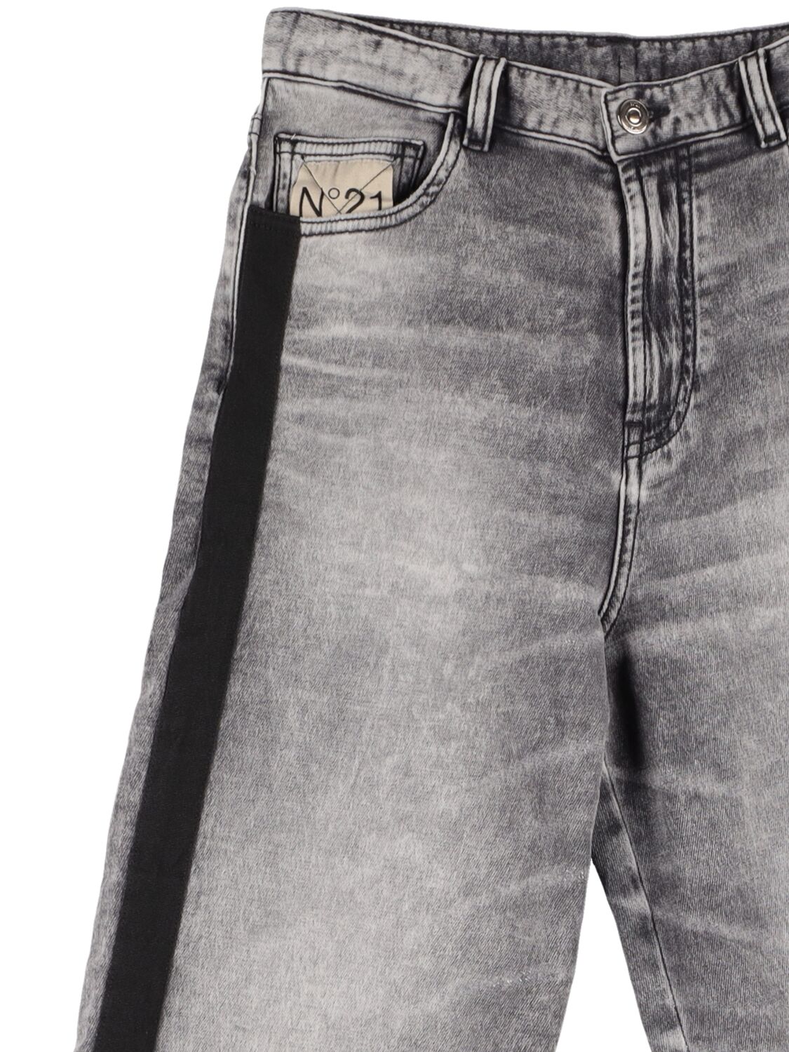Shop N°21 Cotton Denim Jeans W/ Side Bands In Black