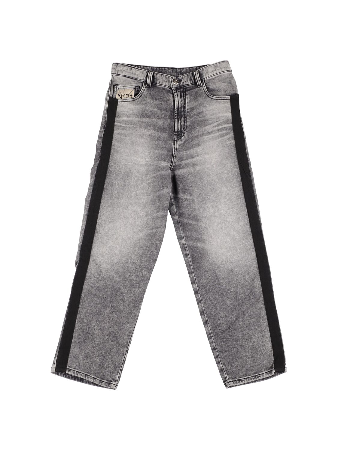 N°21 Kids' Cotton Denim Jeans W/ Side Bands In Black