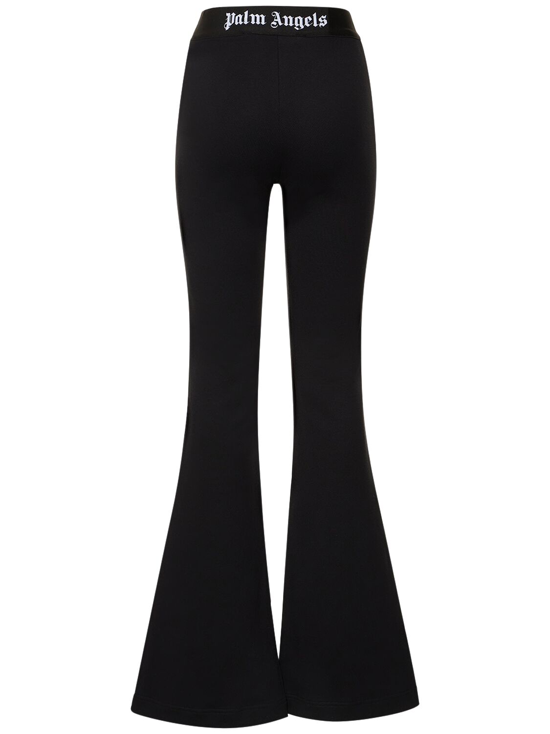 Shop Palm Angels Logo Tape Cotton Flared Pants In Black