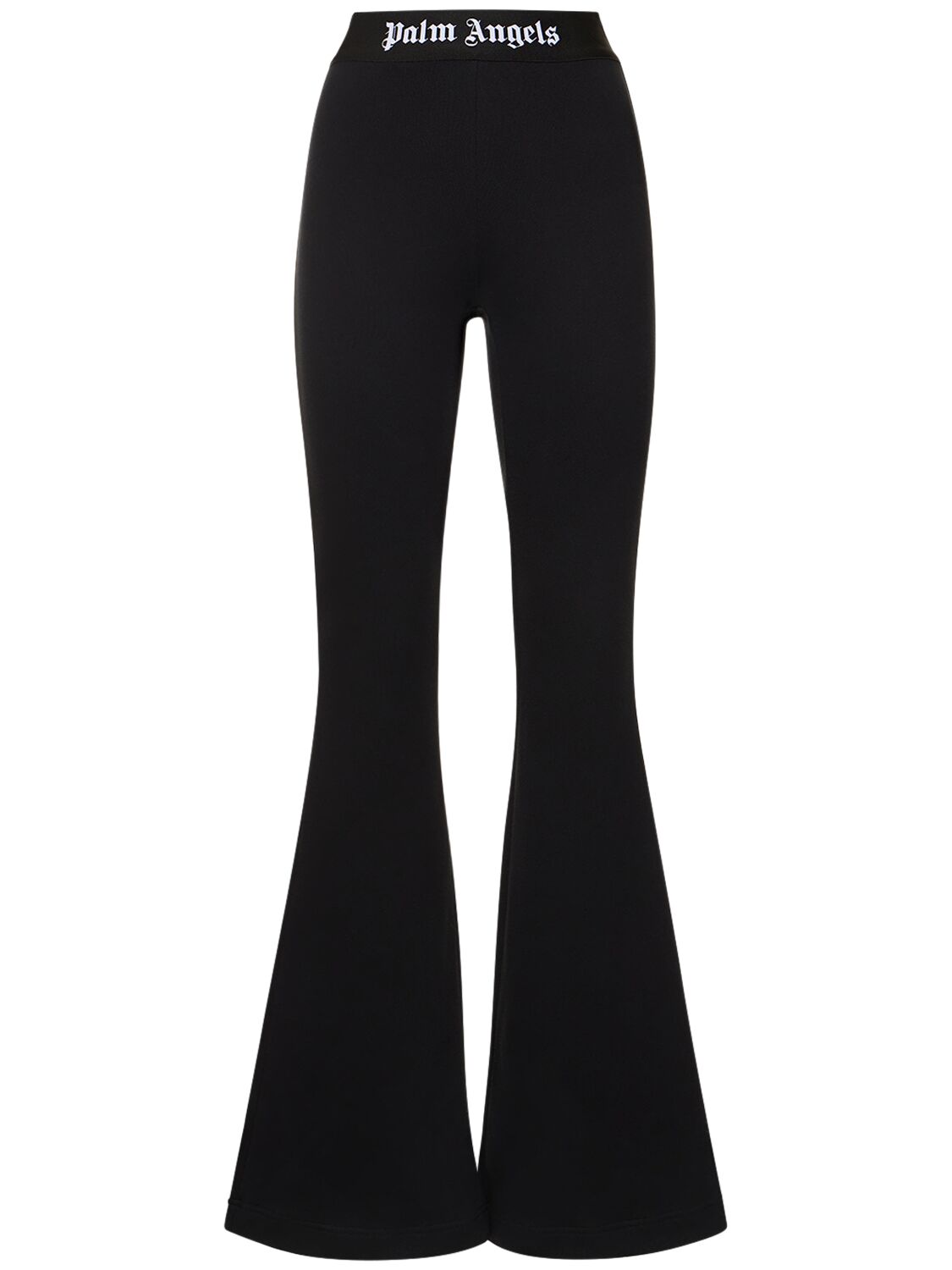 Shop Palm Angels Logo Tape Cotton Flared Pants In Black