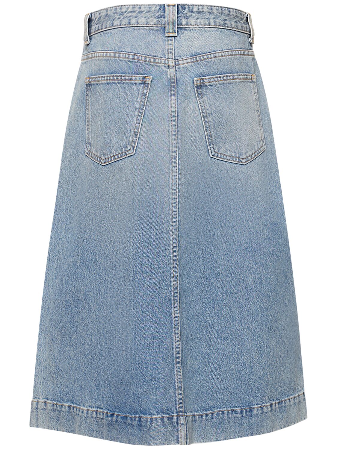 Shop Khaite Charlene Cotton Denim Midi Skirt In Blue