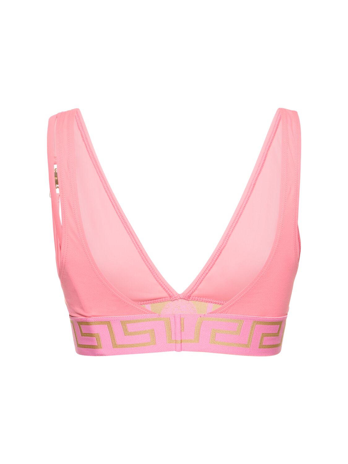 Shop Versace Greca Logo Bikini Top W/strap In Pink