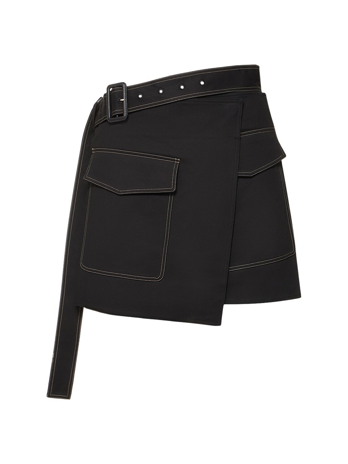 Image of Trench Stretch Cotton Mini Wrap Skirt