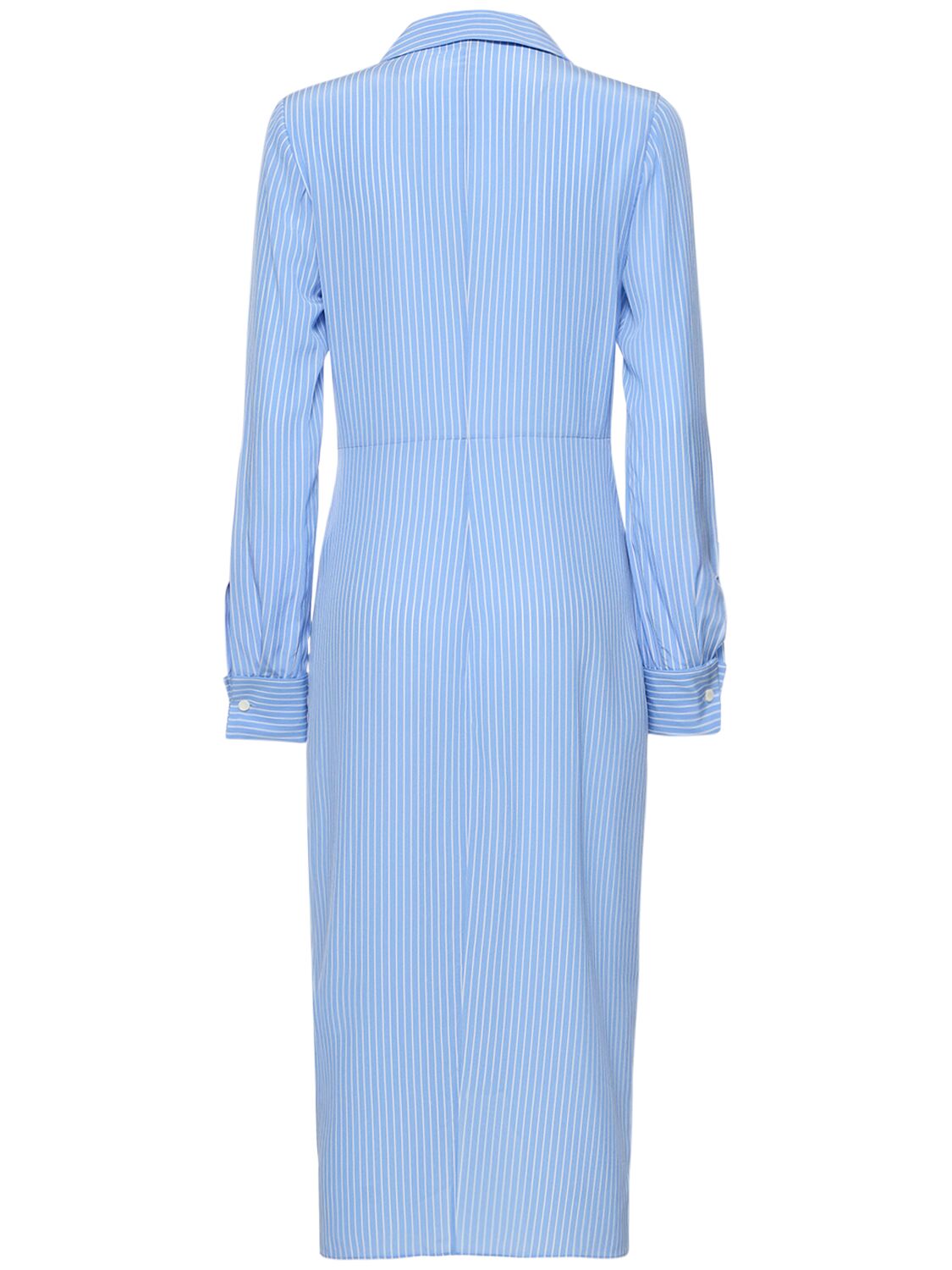 Shop Michael Kors Gathered Silk Crepe Shirt Dress In Blue,white