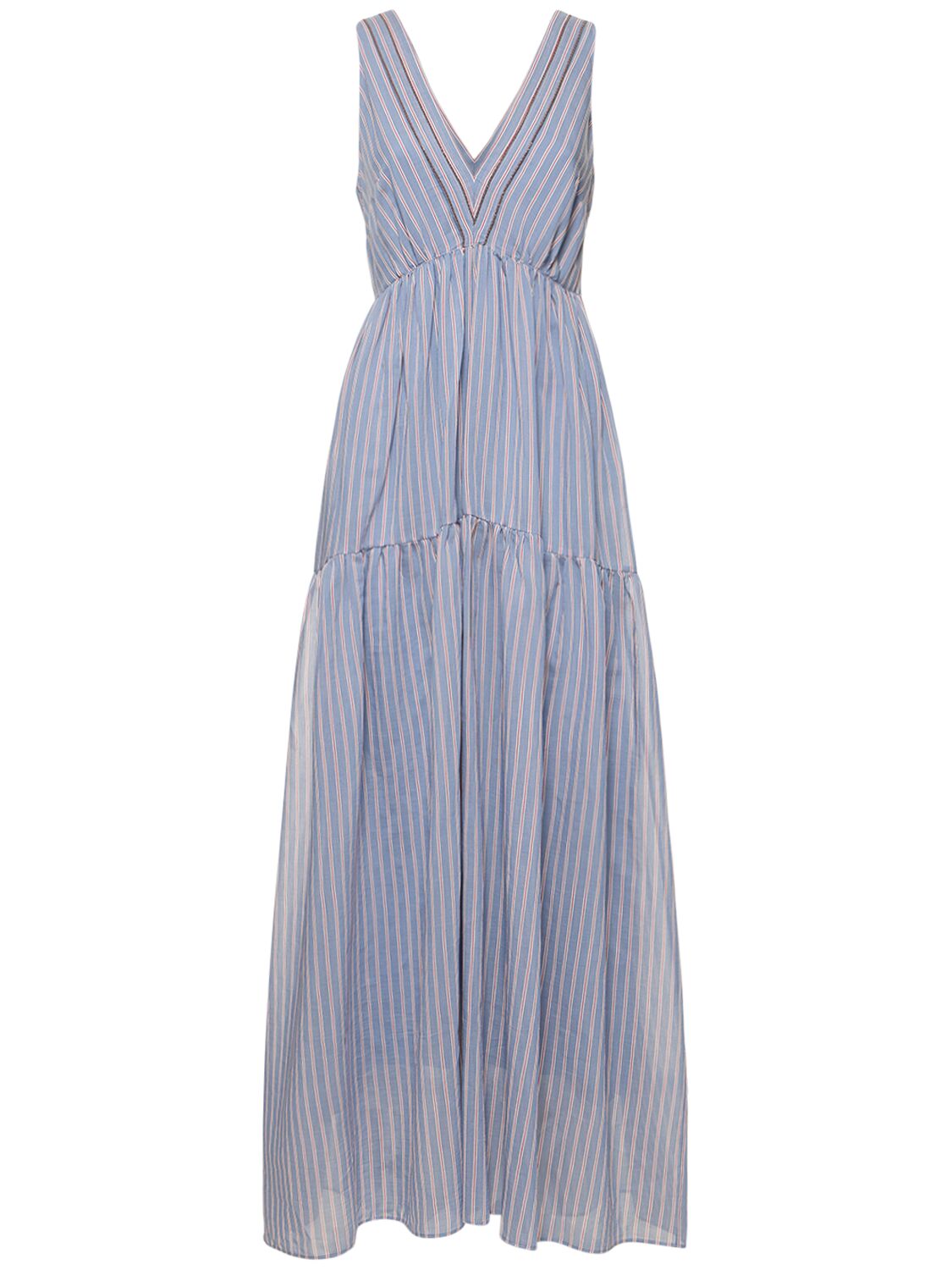 Shop Brunello Cucinelli Striped Cotton & Silk Gauze Long Dress In Multicolor