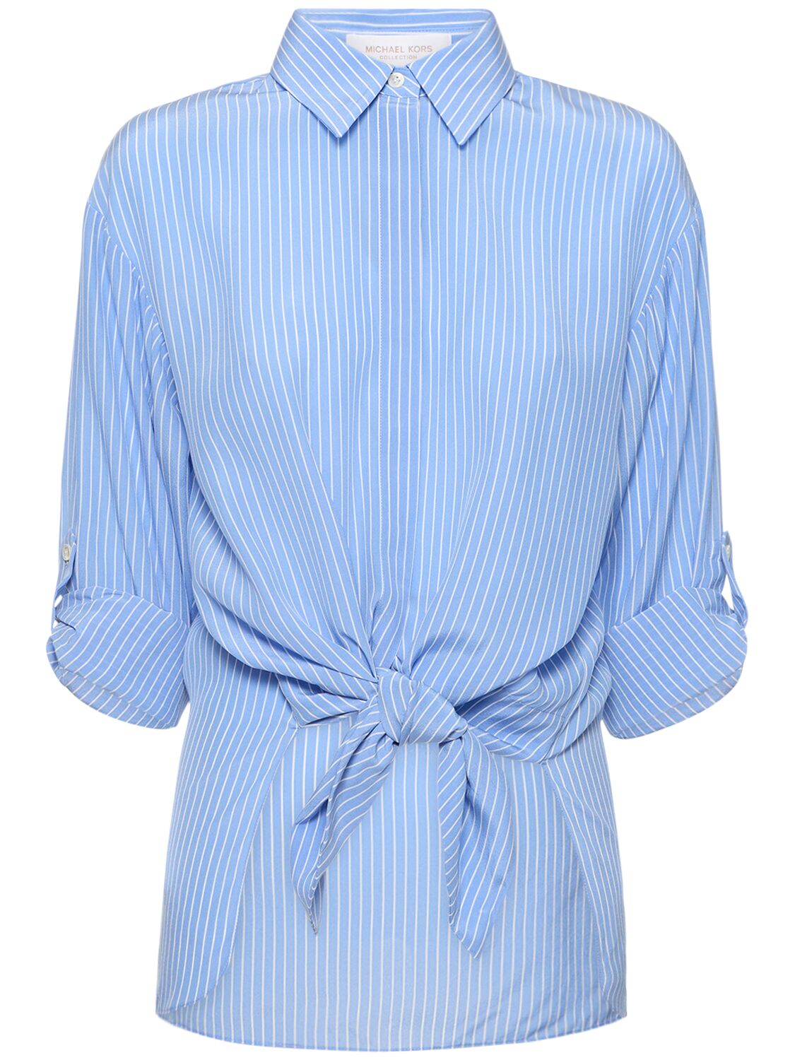 Shop Michael Kors Striped Silk Crepe Shirt In Blue,white