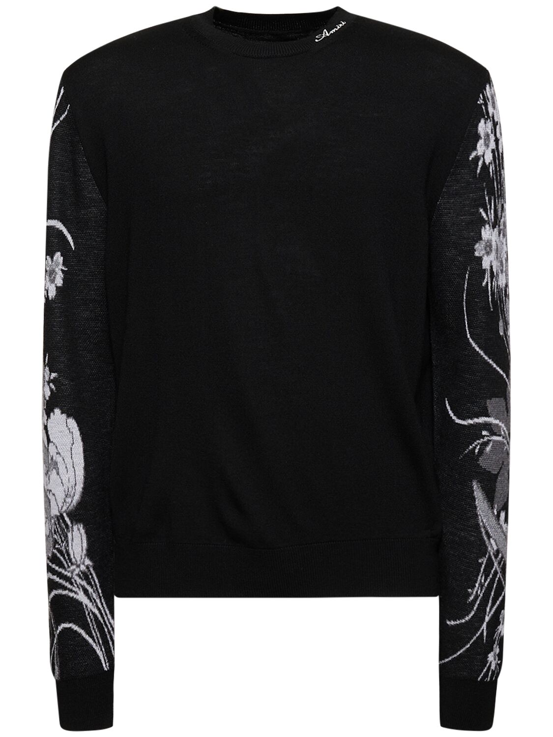 Shop Amiri Printed Wool Crew Sweater In Black
