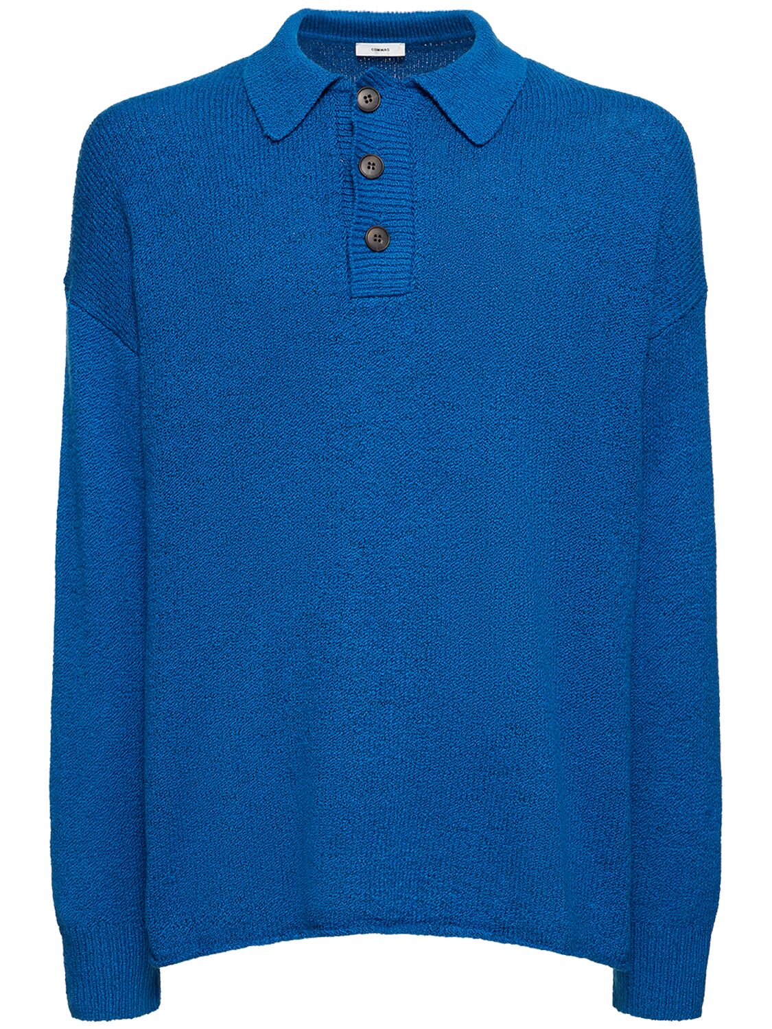 Commas Knitted Long-sleeve Polo Shirt In Blue