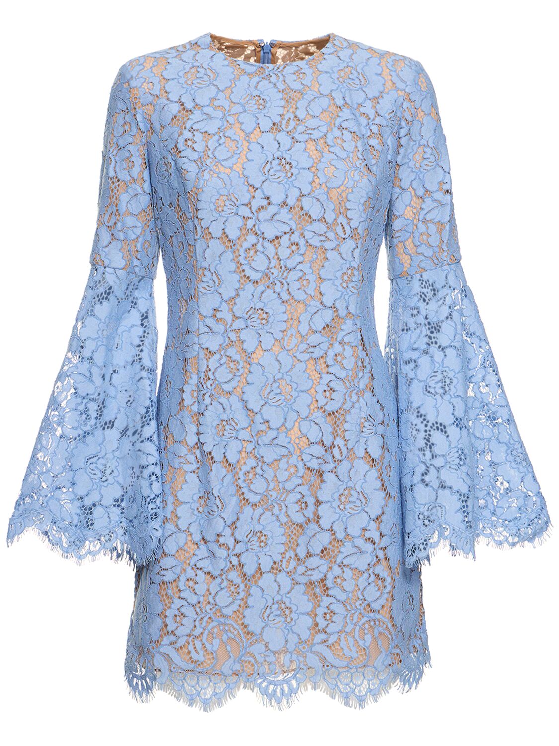 Michael Kors Floral Lace Cotton Blend Mini Dress In Light Blue