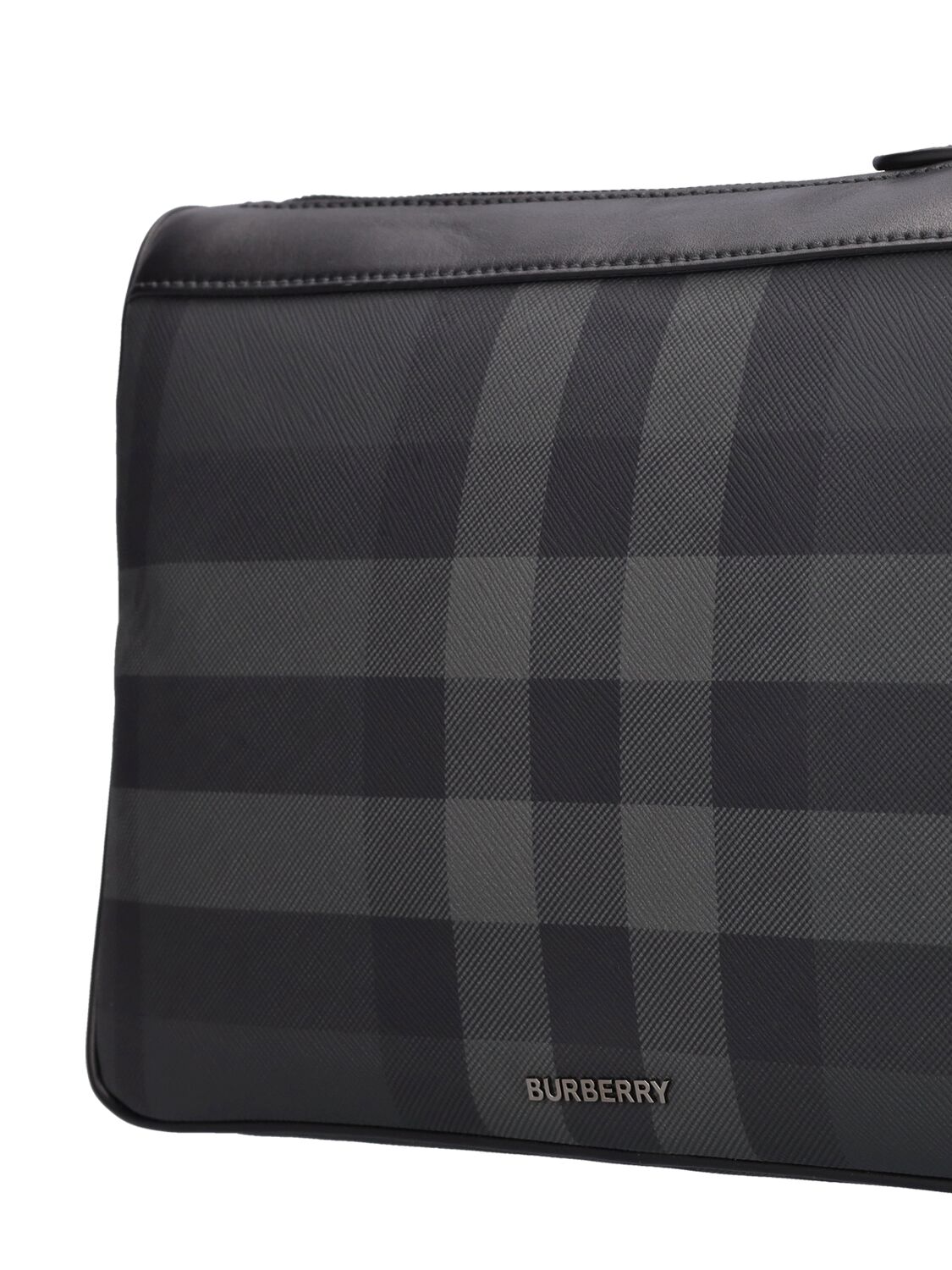 Shop Burberry Rambler Check E-canvas Crossbody Bag In 차콜