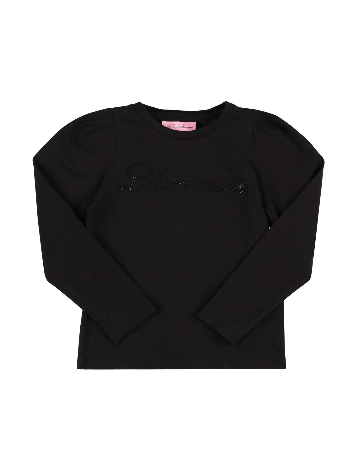 Miss Blumarine Kids' Crystal Logo Cotton Jersey T-shirt In Black