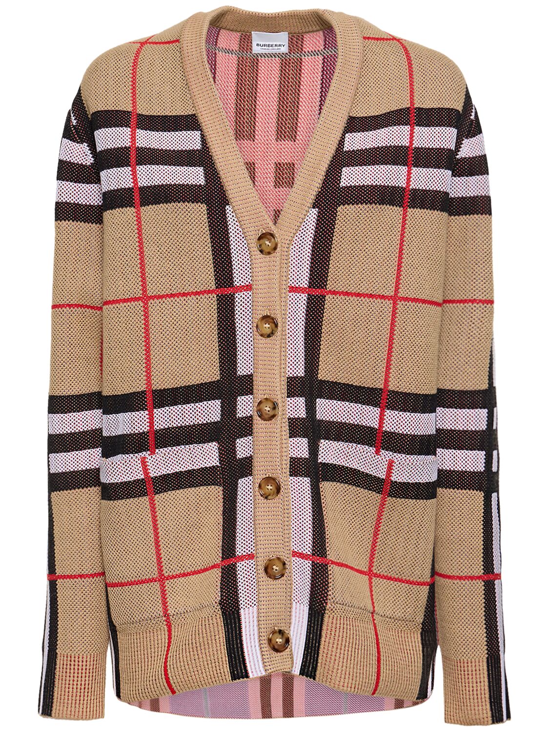 Shop Burberry Hortence Check Jacquard Knit Cardigan In Archive Beige