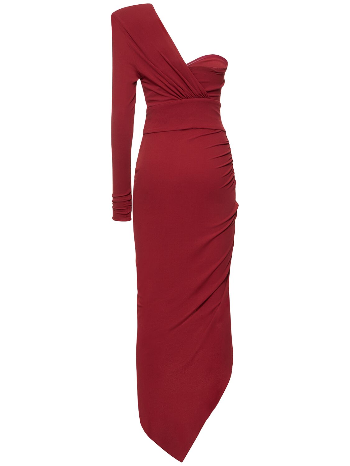 Shop Alexandre Vauthier One Shoulder Viscose Jersey Midi Dress In Red