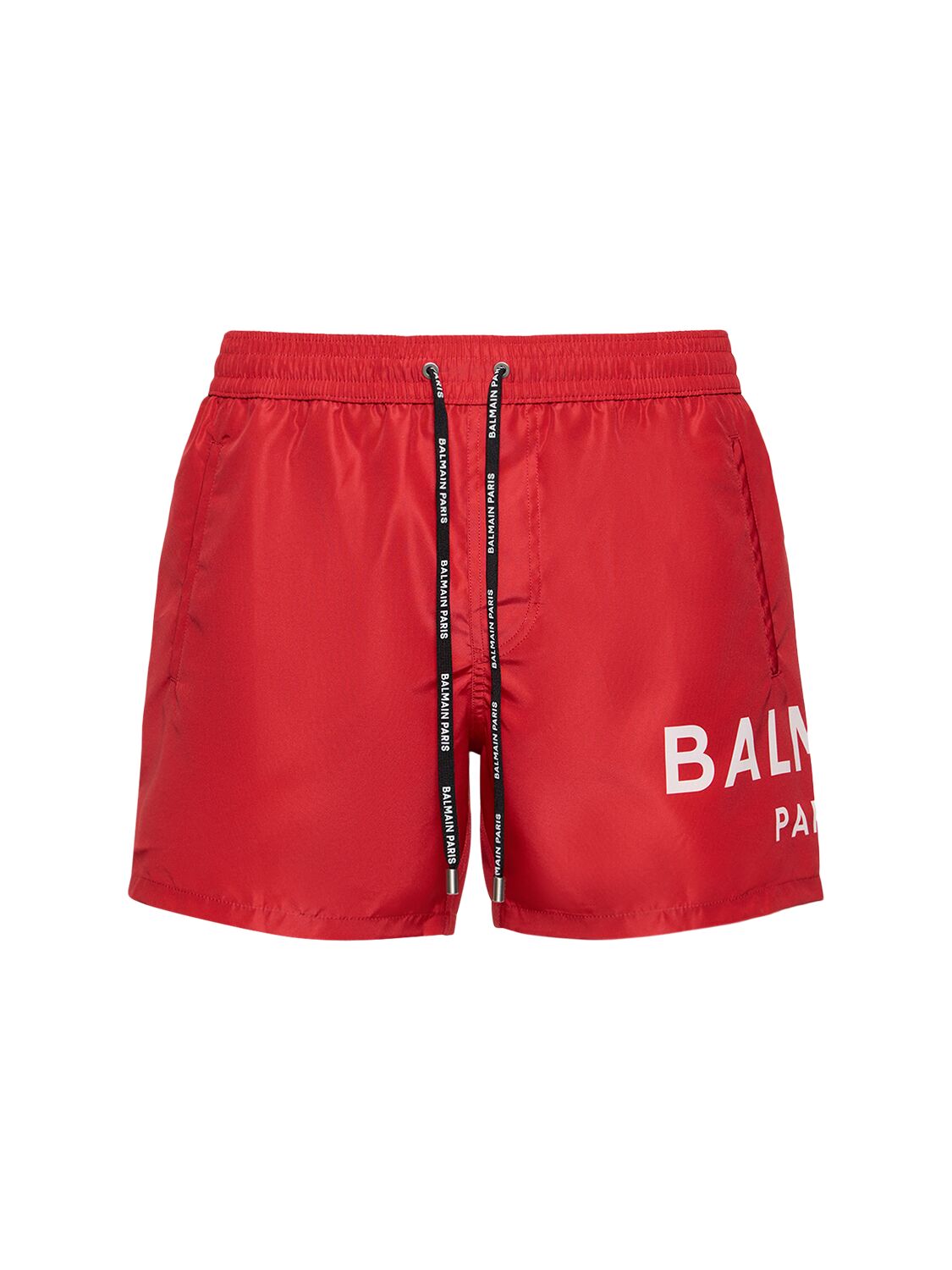 Balmain Underwear Logo Printed Stretch Nylon Swim Shorts In Red,white